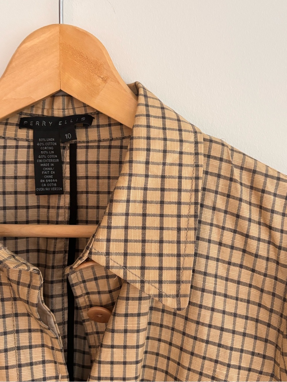 Perry Ellis Beige Plaid Button-Down Shirt